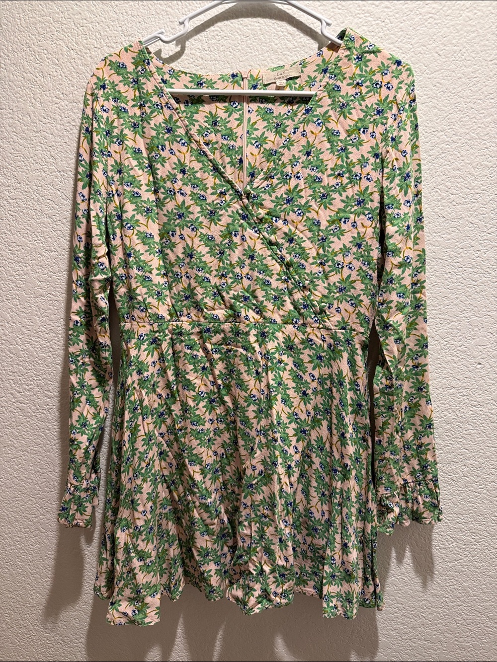 Chelsea & Violet Cream Dress with Green Floral Print